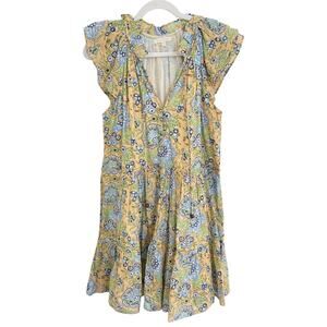 Anna Cate Aimee Floral Block Print Flutter Sleeve Mini Swing Dress Tuckernuck M